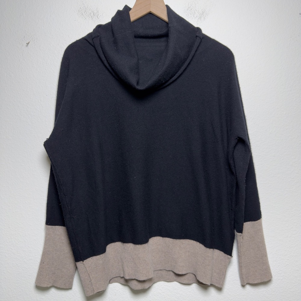 Brochu Walker Womens 70% Wool 30% Cashmere Sweater M Black Tan Cowl Neck F213869